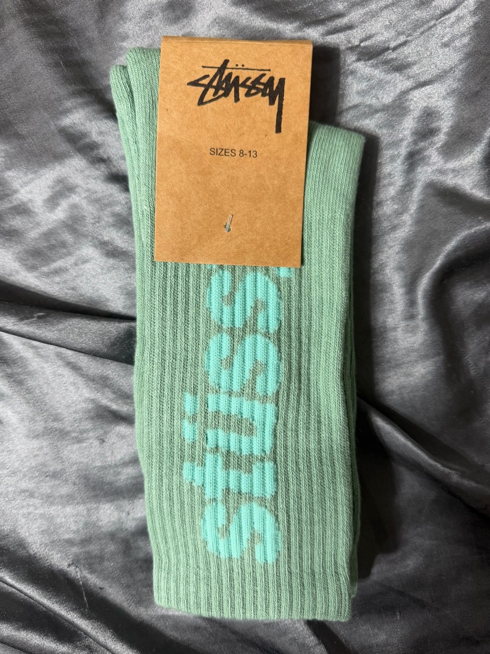 Stussy Men's Green Logo Knit Crew Socks Regular Size 8-13